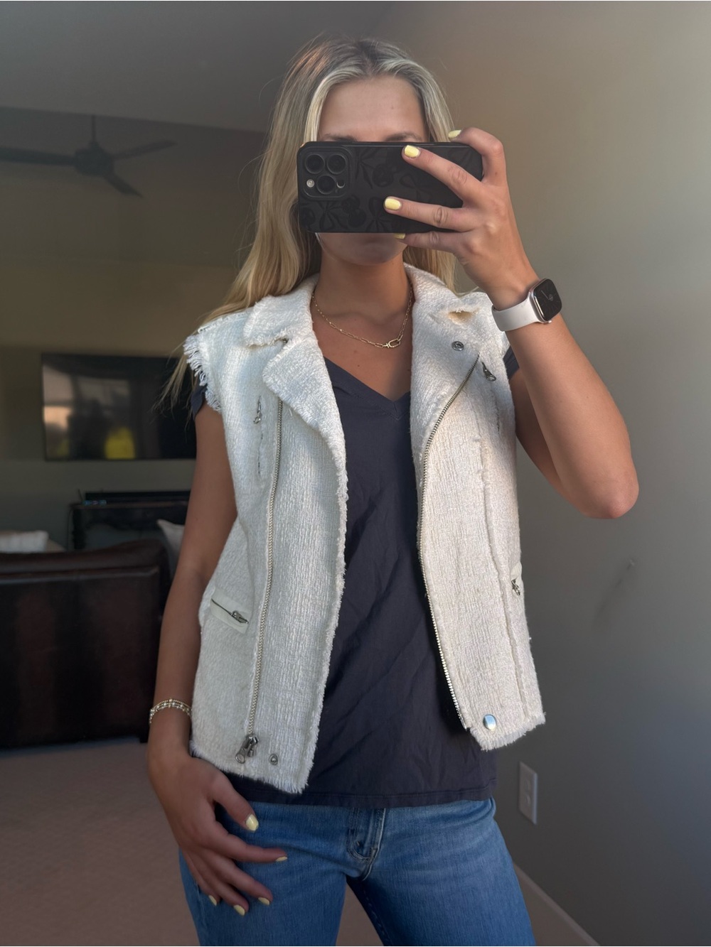 Rebecca Taylor White Bouclé Moto Vest
